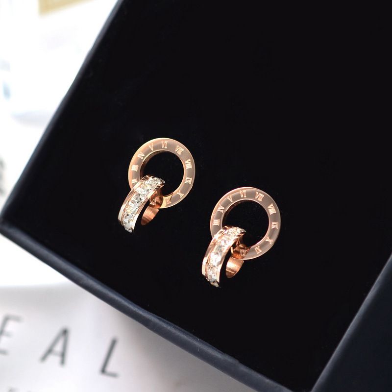 Orecchini a perno versatili in acciaio al titanio color oro rosa, placcati in oro, resistenti allo sbiadimento, alla moda, romani, zirconi_voghion.com