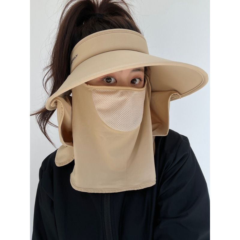 Damen-Sonnenhut mit Schild, großer Krempe, oben offen, Maske, Gesichtsbedeckung, Nackenschutz, Radfahren, Sonnenhut aus Eisseide_voghion.com