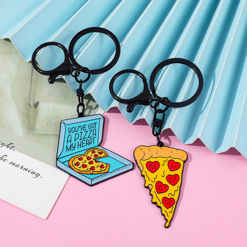 Portachiavi creativo in stile gourmet, ciondolo ornamentale in lega di zinco con ciondolo a forma di scatola per pizza e fette di pizza_voghion.com