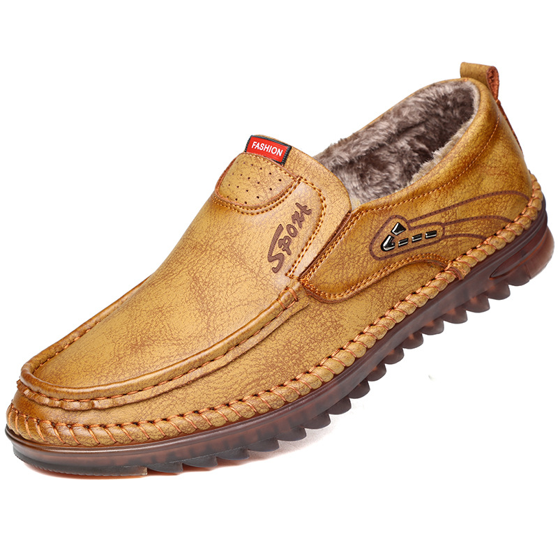 Adequado para todas as estações Primavera Respirável Novo Casual Sola Macia Sapatos de Couro Masculinos Sem Cadarço_voghion.com