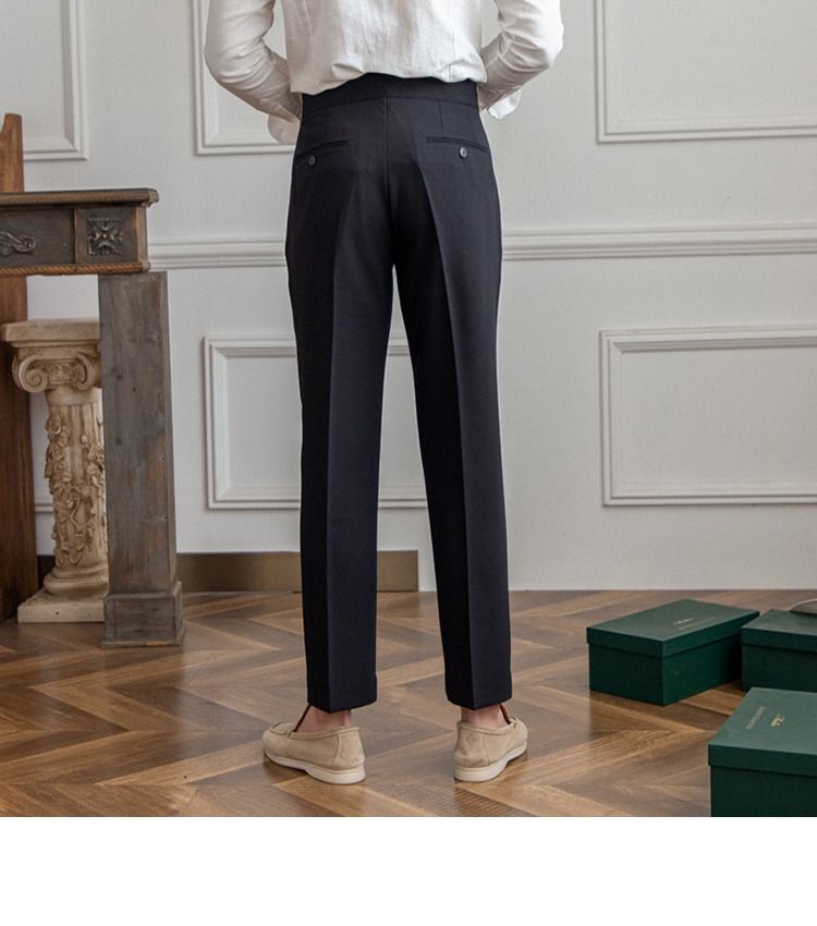 Spring and Autumn Korean version of Naples design with high waisted straight leg cropped pants, British straight and wrinkle resistant casual pants_voghion.com