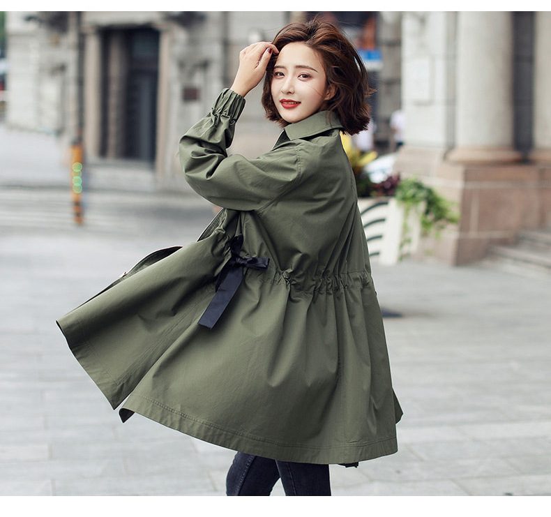 Γυναικεία καμπαρντίνα στρατιά πράσινη μεγάλου μεγέθους casual μακριά μανίκια_voghion.com
