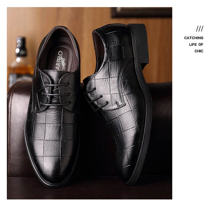 Novos sapatos masculinos de couro xadrez para negócios, sapatos sociais de tamanho grande, sapatos masculinos casuais para casamento_voghion.com