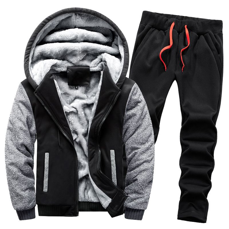 Completo felpa foderato in pile da uomo, cardigan invernale spesso e caldo, completo sportivo mimetico in due pezzi D6002_voghion.com