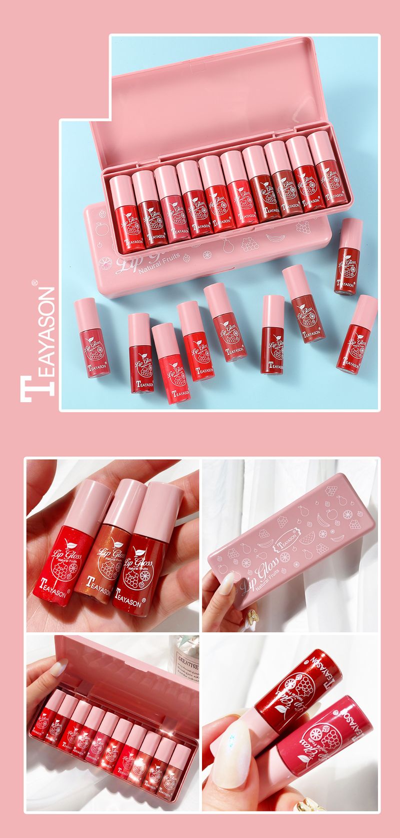 Lipgloss 10-delige roze parelmoeren lipmake-upset - lipgloss, getinte lipkleuring, hydraterend en langdurig, met een prachtige spiegelglansfinish_voghion.com