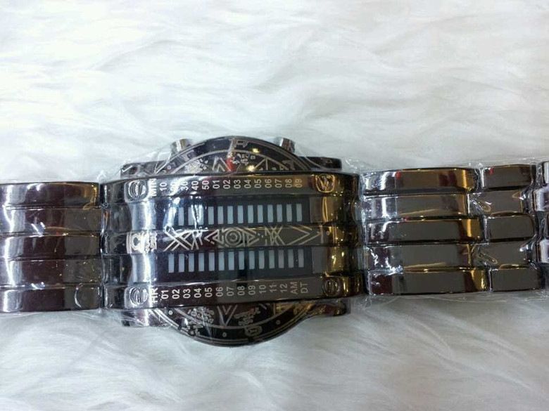 Relógio Digital Binário LED Masculino - Cronógrafo Empresarial Elegante com Pulseira de Corrente, Calendário e Mostrador Mensal, Resistente à Água_voghion.com