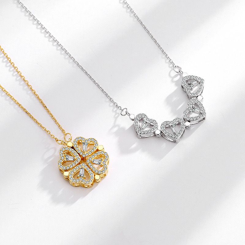 Four-leaf Clover Micro-inlaid Zircon Pendant Light Luxury Niche High-end Versatile Magnetic Heart-shaped Necklace For_voghion.com