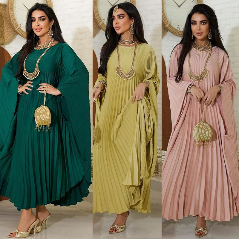 Női ruházat Arab Dubai Muszlim Divat Utca Abaya Pulóver Rakott Köntös Nagy Swing Nagy Méretű Ruha_voghion.com