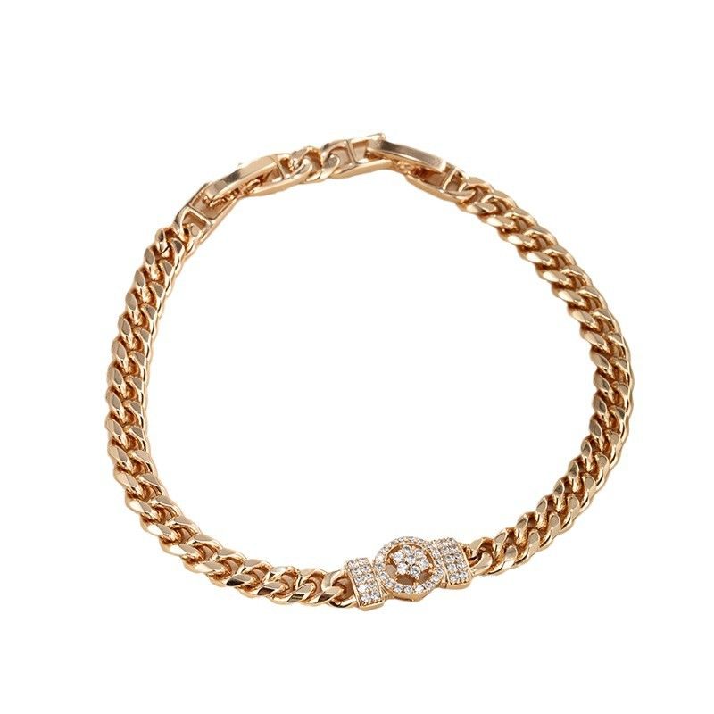 Xuping, nuovo stile da donna, personalità hip-hop, bracciale cubano con fiore in zircone placcato oro e rame per donna_voghion.com