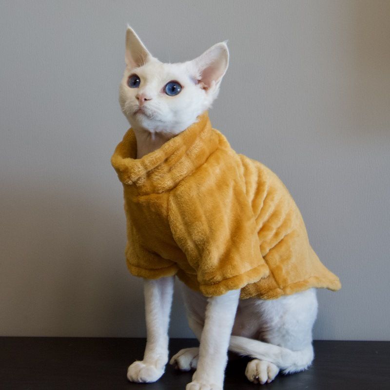 Roupas sem pelos Sphynx Devon Pet Cat Mink Fleece Base Layer Espessada Quente Confortável Resistente a Lambidas Resistente à Sujeira_voghion.com