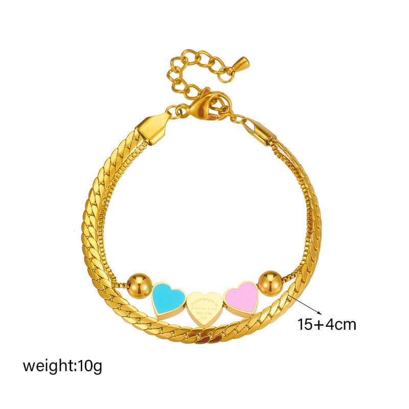 Fashionable niche creative versatile double-layer chain color oil drop love link bracelet_voghion.com