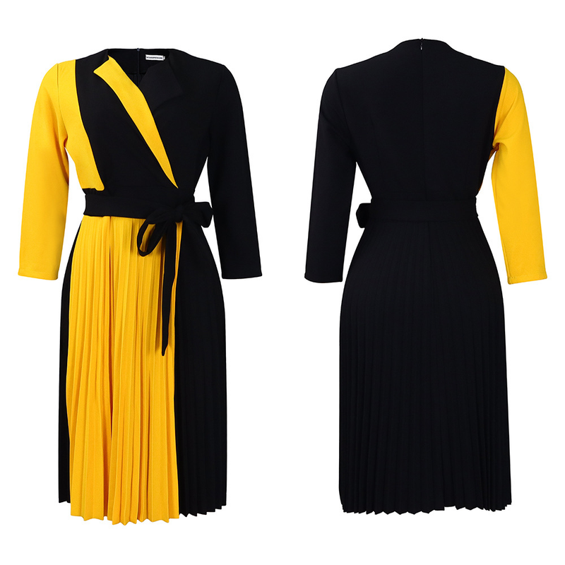 Women's fashion temperament color matching strap pleated skirt elegant_voghion.com