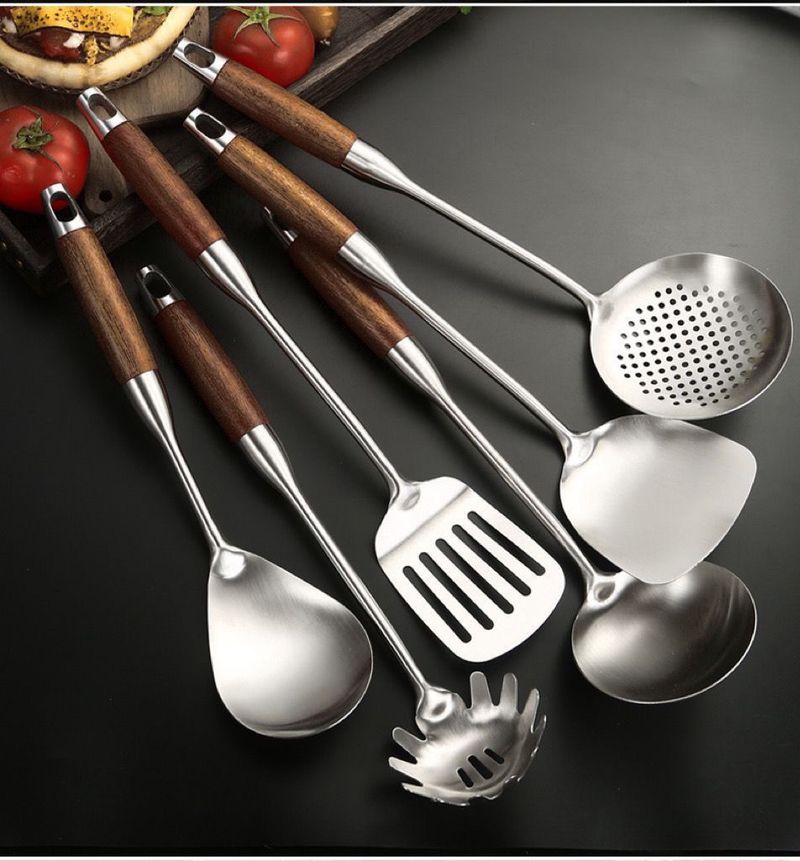 316 Stainless Steel Thickened Spatula Supplies Household Stir Fry Soup Leaking Spoons, Kitchen Utensils Complete Set_voghion.com
