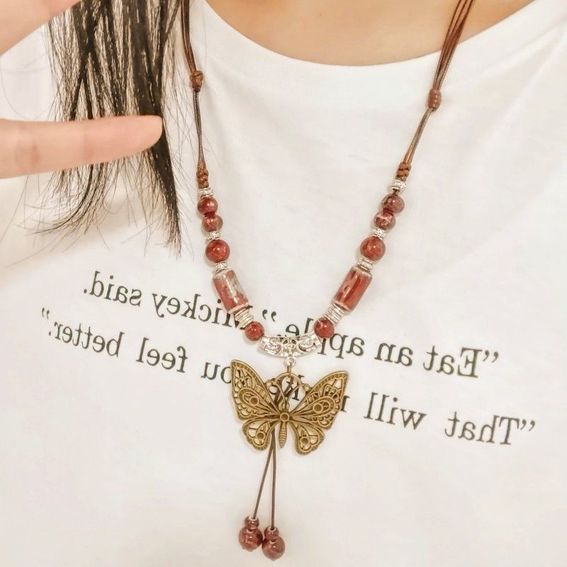 Guifei étnico cerâmica longa camisola corrente feminino antigo pingente estilo chinês borboleta colar_voghion.com