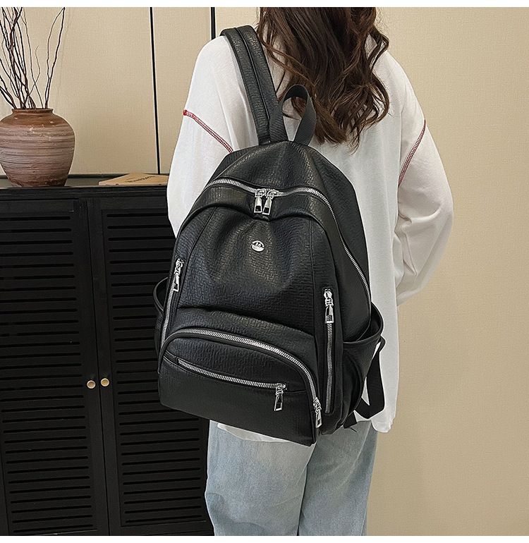Leichter Rucksack mit großem Fassungsvermögen für Reisen und Uni – wasserdichtes PU-Material, minimalistisches Design mit Reißverschluss, strapazierfähiges Polyesterfutter_voghion.com