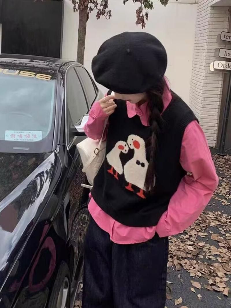 Coppia gilet lavorato a maglia da donna autunno e inverno nuova versione coreana versatile stile occidentale scollo rotondo senza maniche_voghion.com