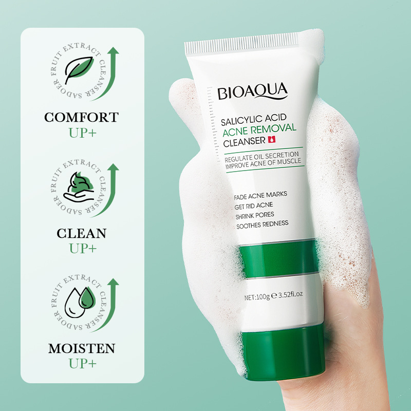 BIOAOUA Latte detergente antiacne con acido salicilico, idratante, controllante e restringente i pori_voghion.com