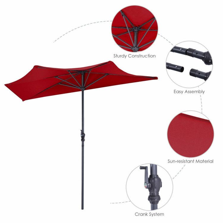 9 Feet Patio Bistro Half Round Umbrella without Weight Base_voghion.com
