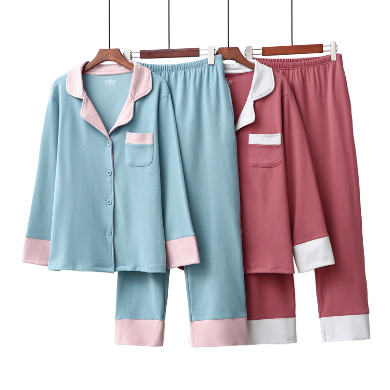 Roupas femininas Cartão térmico dupla face lixado outono e inverno pijamas femininos cor combinando lapela grosso quente elástico roupas de casa terno_voghion.com