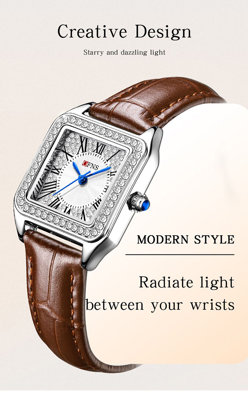 Elegante orologio quadrato da donna con dettagli in diamanti - Cinturino in acciaio inossidabile e vetro minerale - Movimento al quarzo - Resistente all'acqua 30M_voghion.com