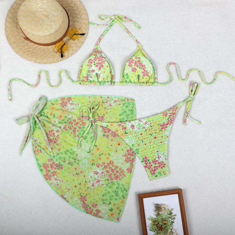 Vêtements pour femmes Jupe en gaze Fendue Bikini de Vacances Maillot de Bain Sexy Imprimé Bikini Ensemble Trois Pièces_voghion.com
