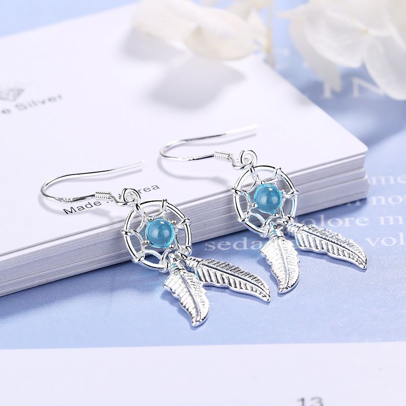 Acchiappasogni semplice perlina blu stile etnico orecchini lunghi versatili personalità ganci per le orecchie_voghion.com