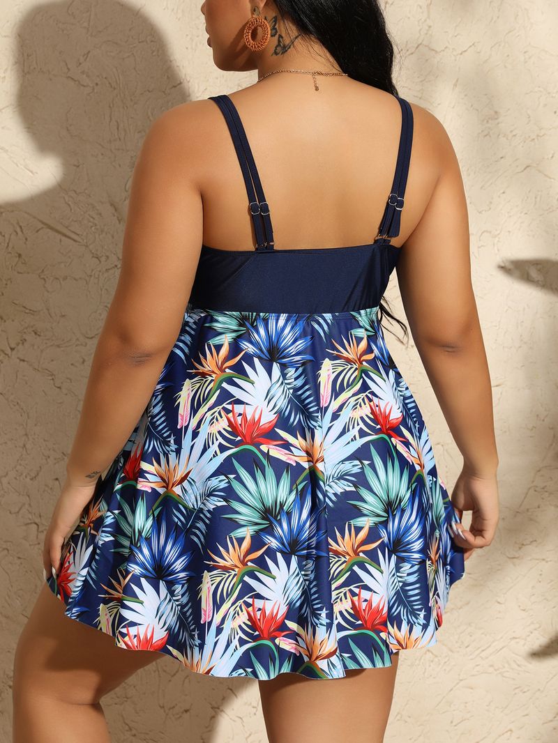 Bikini-Set mit Blumenmuster und hoher Taille in Übergröße – Bauchkontrolle, sexy rückenfreier Badeanzug für Damen_voghion.com