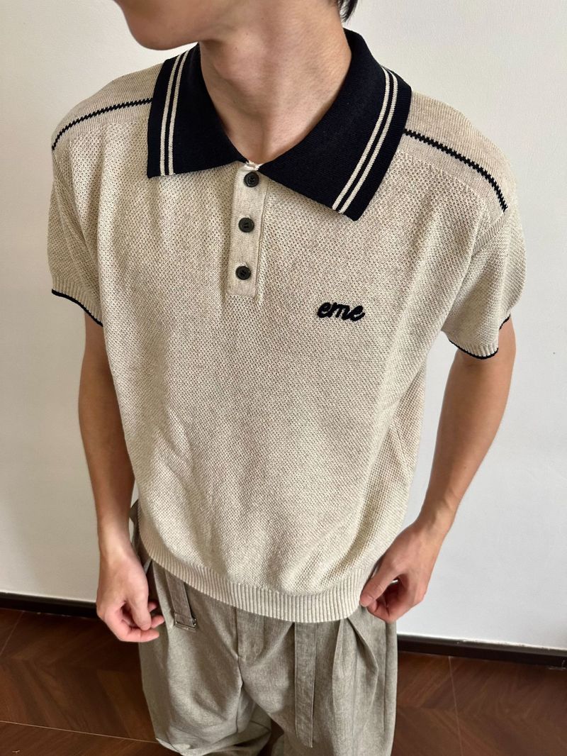 Camicia in maglia a maniche corte in lino con motivo floreale misto, stile Miu, da uomo, con colletto rovesciato, estiva, nuova, ricamata all'uncinetto_voghion.com