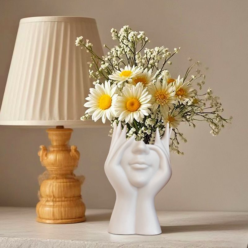 Vaso creativo nordico a forma di viso umano, ornamento per soggiorno, composizione floreale, semplice mobile TV per ingresso, casa_voghion.com