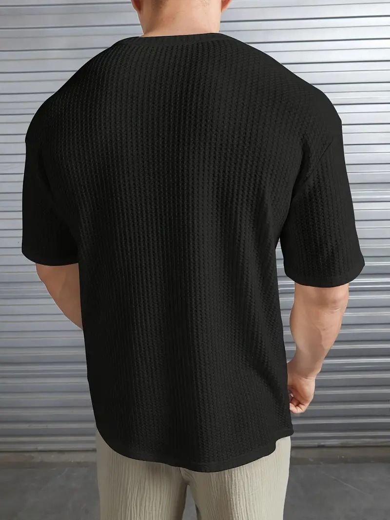 Maglietta da uomo a maniche corte in maglia a girocollo in jacquard tinta unita modello Xiyi Cross Border_voghion.com