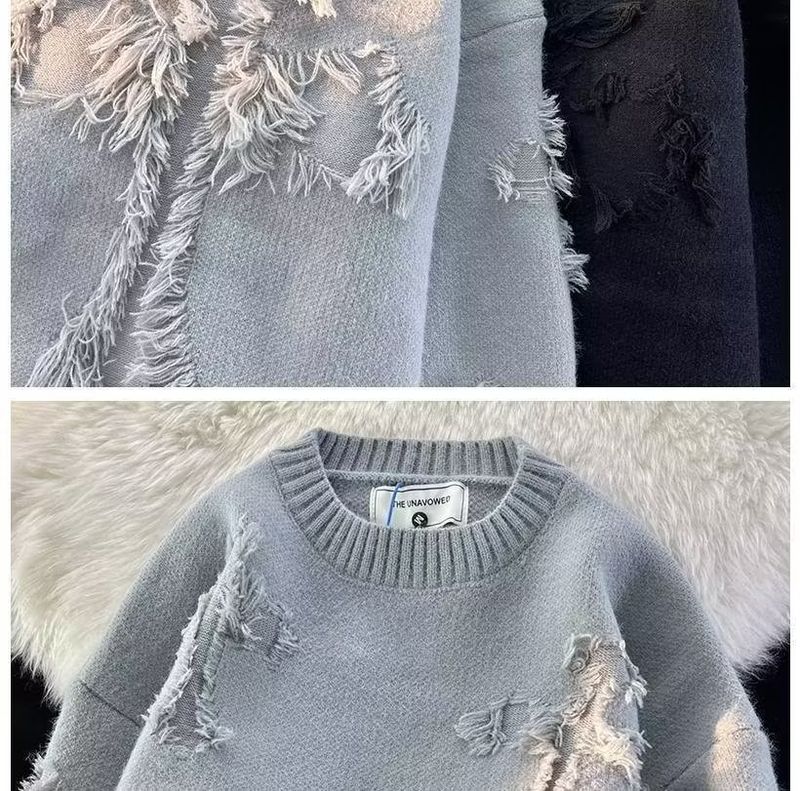 Pull ras du cou unisexe coupe décontractée – Pull en tricot léger (M-3XL, gris/noir/beige, style décontracté d'inspiration japonaise)_voghion.com