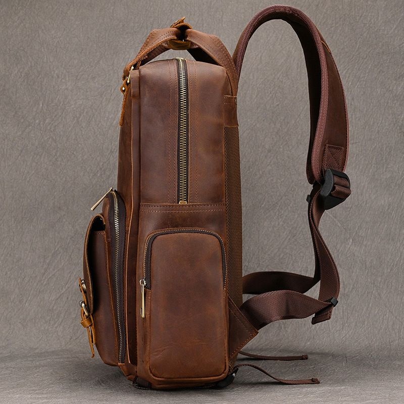 Crazy Horse Photography Men's Large Capacity Backpack Cowhide Travel Outdoor Genuine Leather DSLR Camera Bag_voghion.com