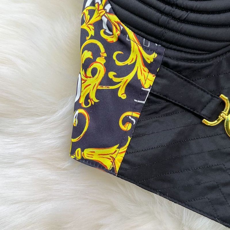 Camisola de color en contraste para mujer, traje de dos piezas, falda con estampado de letras de longitud media adelgazante, cintura alta_voghion.com