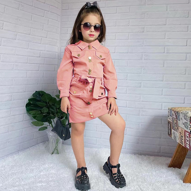 Abbigliamento per bambini Abito alla moda per bambina, gonna corta, gonna corta, manica lunga, abito da 2 pezzi_voghion.com