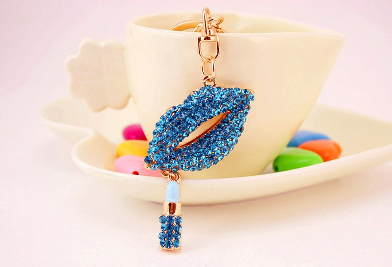 Creative Fashion Cute Diamond-Encrusted Red Lips Mouth Women's Bag Accessories Keychain Pendant 983_voghion.com