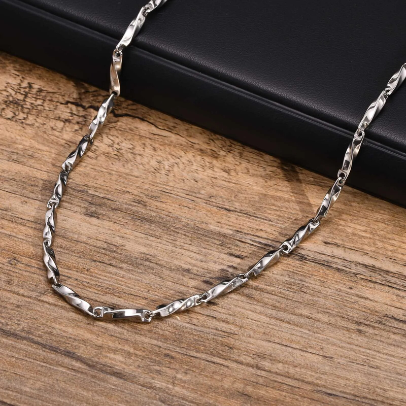 Colliers à chaîne Mobius QSZB pour hommes, collier à maillons torsadés de 4 mm, collier géométrique pour garçon de couleur argent qui ne se décolore jamais_voghion.com