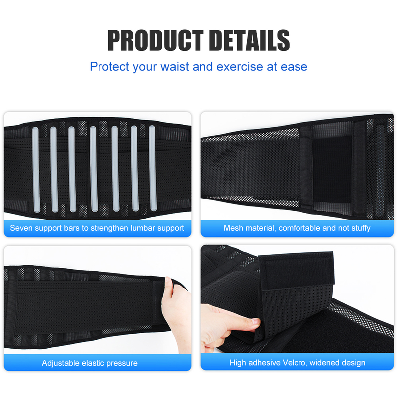 med ryggstöd 7 stag för att lindra nedre ryggsmärta, andningsbart ryggbälte för män Kvinnor Arbete, Gym Anti-sladd_voghion.com