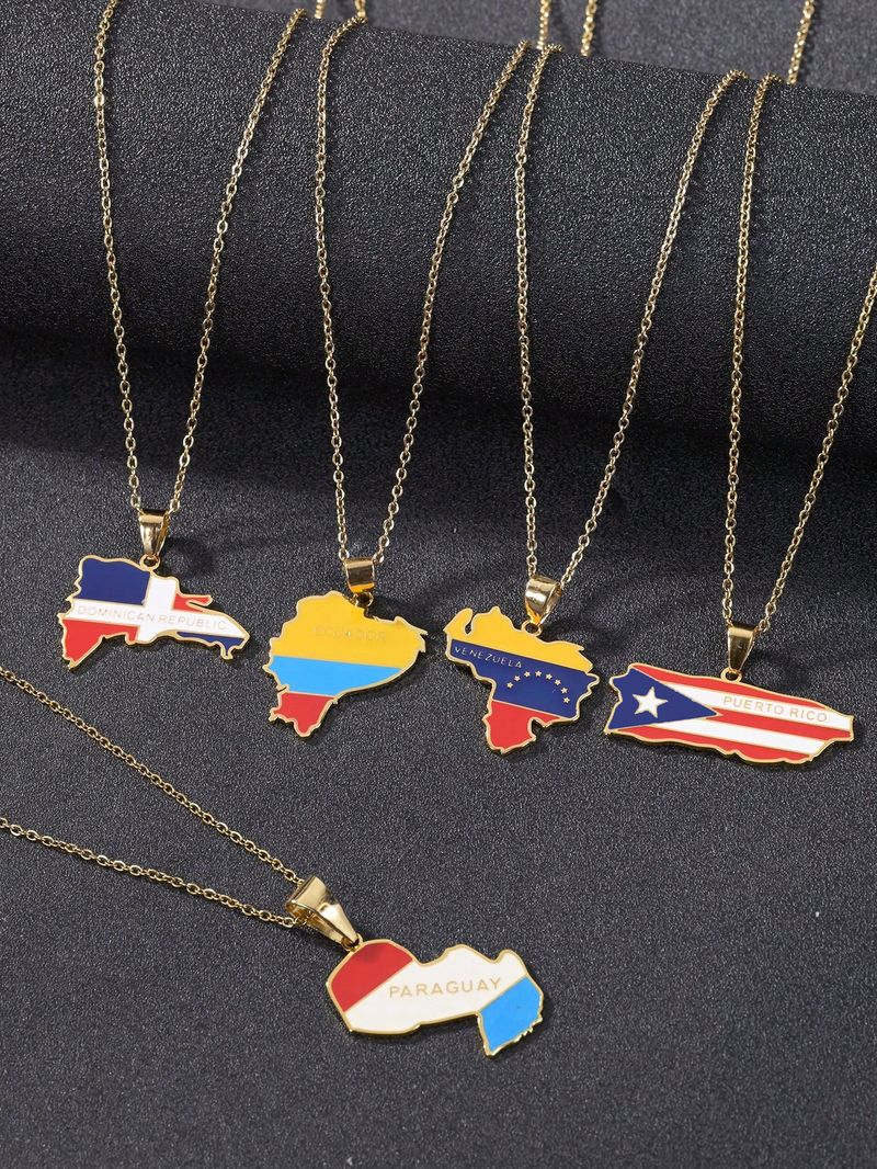 Collier pendentif en acier inoxydable avec carte du Venezuela/République dominicaine/Paraguay Amérique du Sud_voghion.com