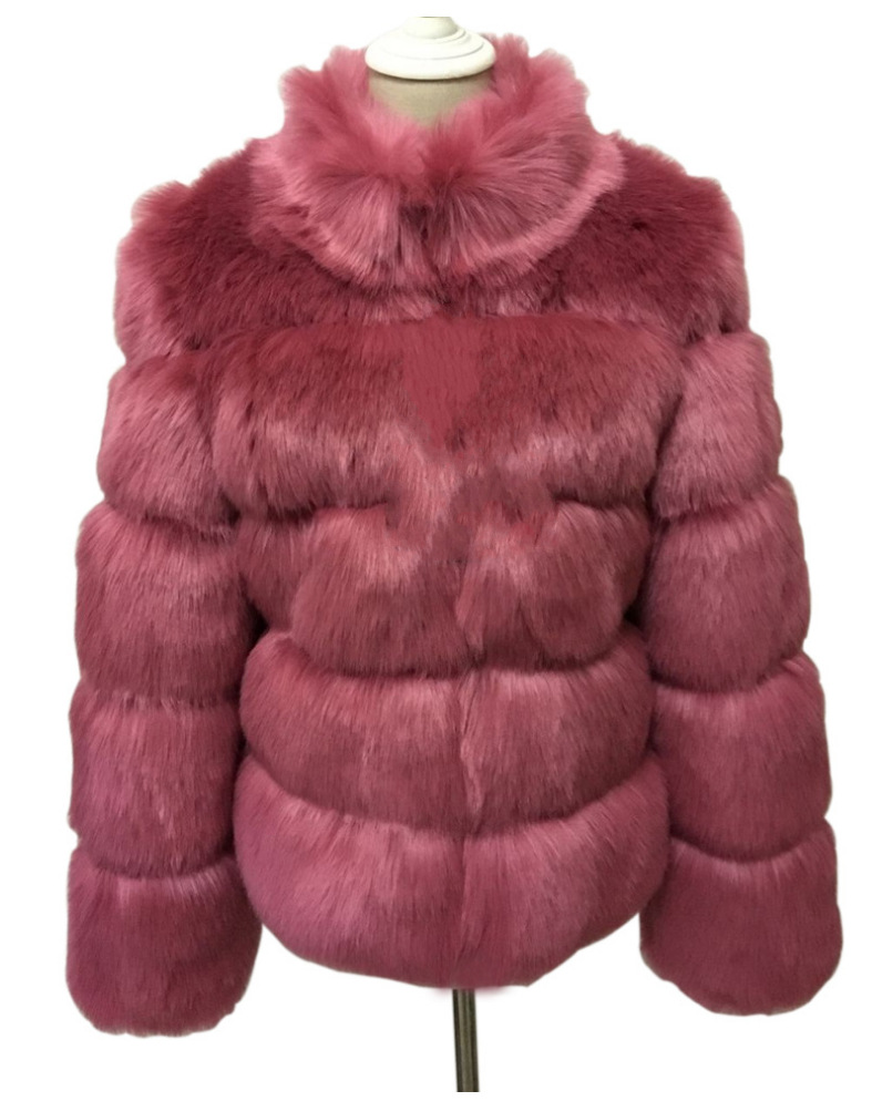 Frauen Herbst und Winter neue Nachahmung Fuchspelz Schlankheits-Stehkragen Spleißen Kunstpelzjacke für Frauen_voghion.com
