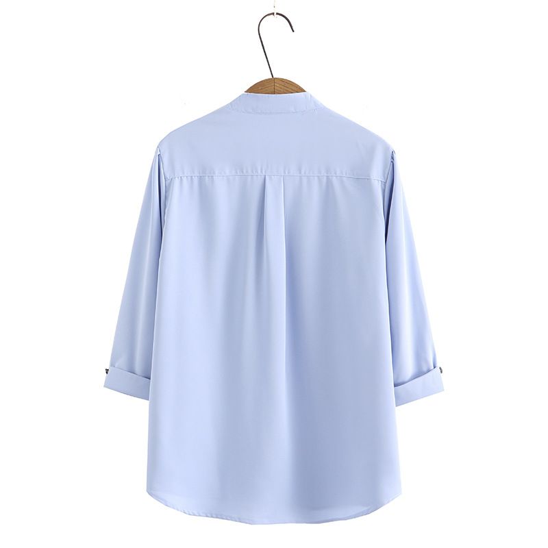 Damenbekleidung V-Ausschnitt Temperament Frühling und Sommer Chiffonhemd Fett MM 200 Pfund Pulloverhemd_voghion.com