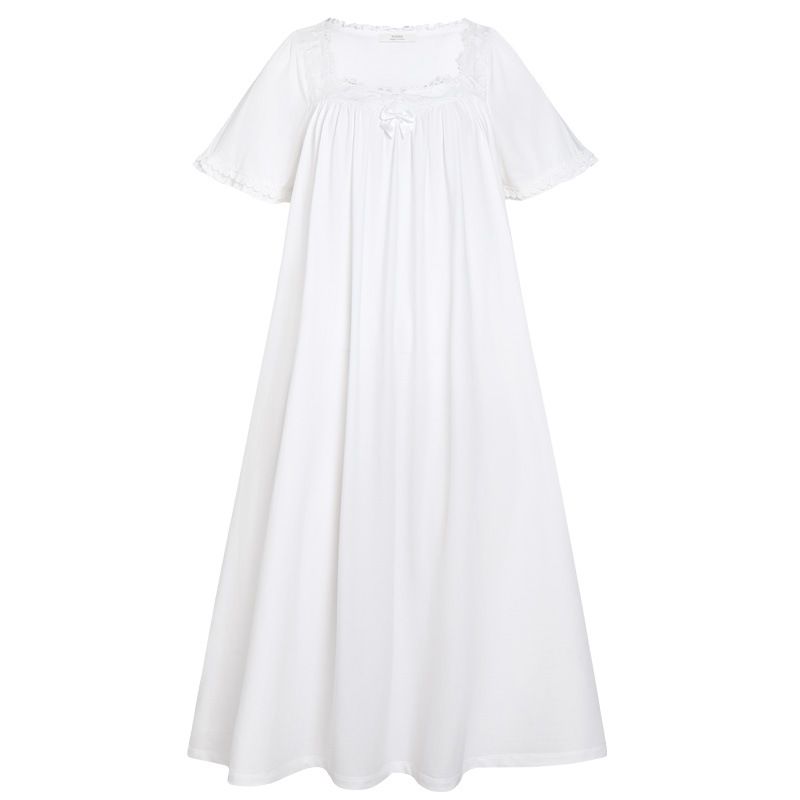 Camicia da notte a maniche corte da donna, estiva, in cotone, stile palazzo, elegante, in pizzo, da principessa, ampia, morbida, capispalla, abbigliamento per la casa_voghion.com
