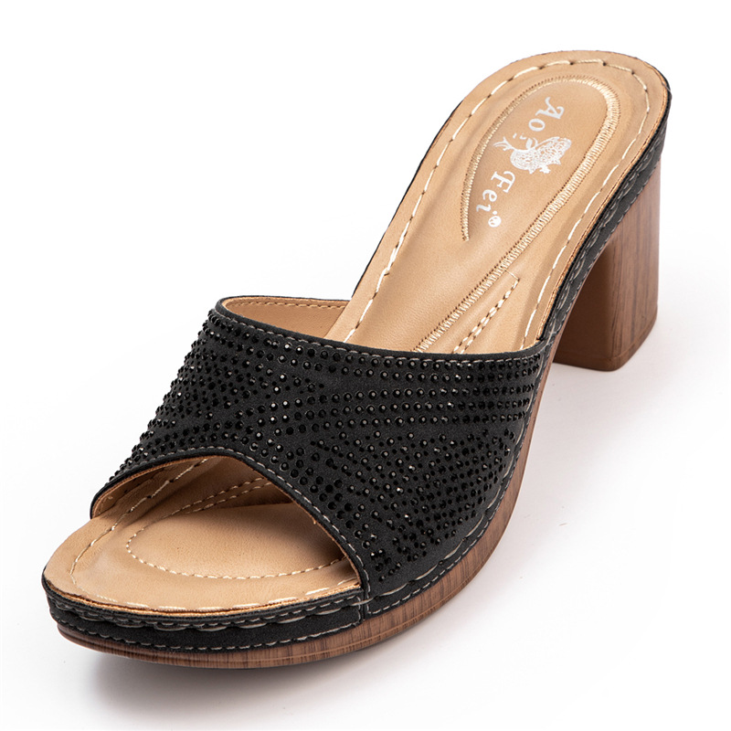 Damen-Sandalen mit Absatz 2024, lässig, mit hohem Wasserstand, Diamanten, dicker Absatz, große Größe_voghion.com