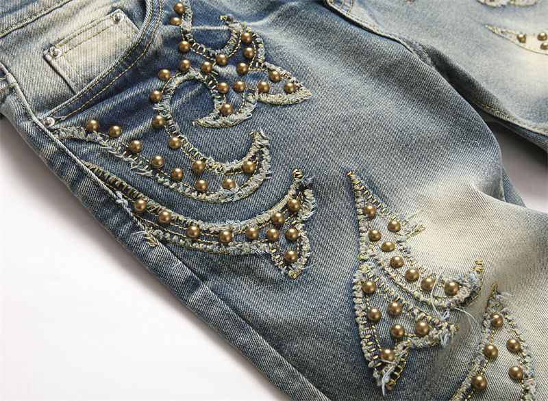 Jeans da uomo svasati dritti con toppa arancione elastica blu punk_voghion.com