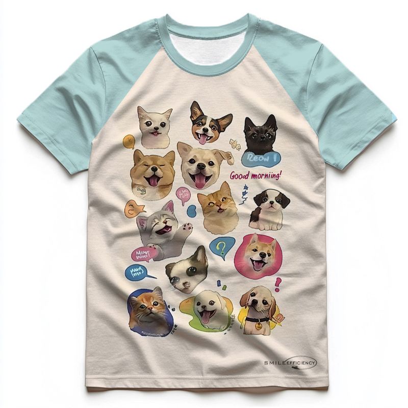 100 % amerikanische reine Baumwolle, Rundhalsausschnitt, kurzärmelig, Sommer-Nischendesign, 3D-Welpen-Direktspray, trendig für Herren und Damen_voghion.com