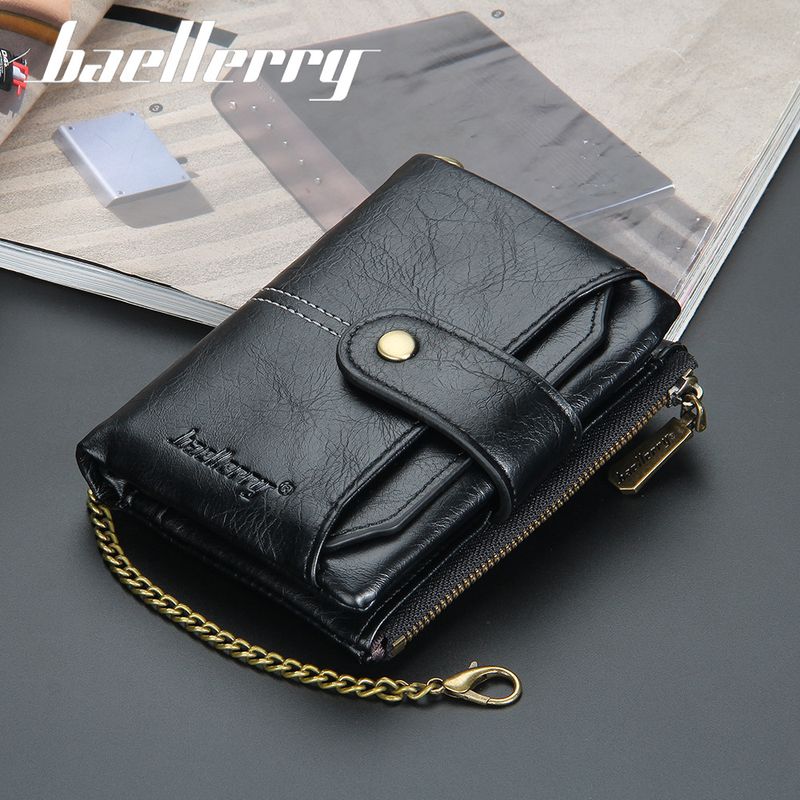 Men's Short Wallet Multi-Card Slot Buckle Driver's License Card Holder Vertical Chain Coin Purse_voghion.com