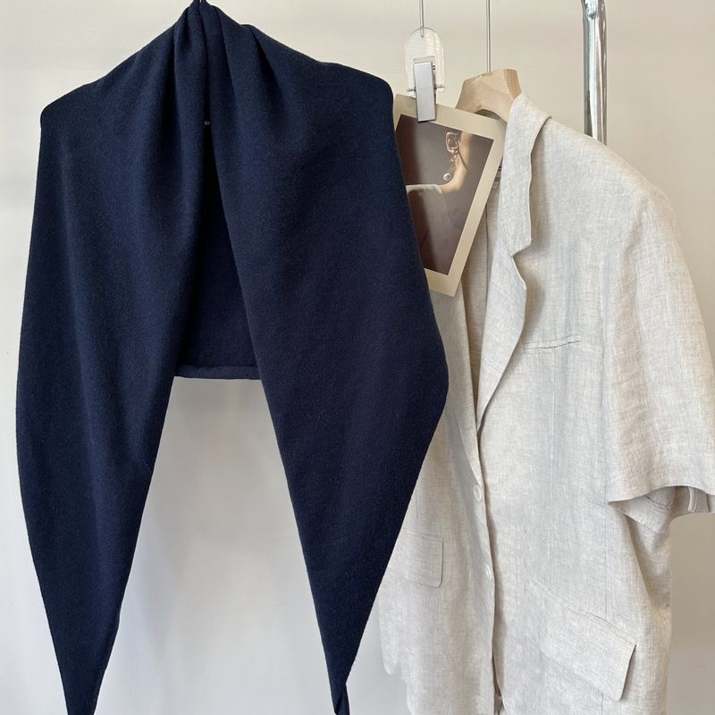 Wool Blend Striped Shawl Oversized Autumn Winter New Warm Triangle Knitted Women's Knotted Shoulder Wrap Scarf_voghion.com