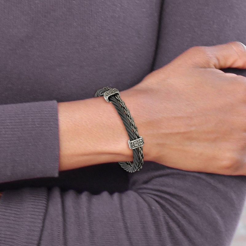 Edward Mirell Titanium Black Memory Cable & Black Titanium Cuff Bracelet_voghion.com