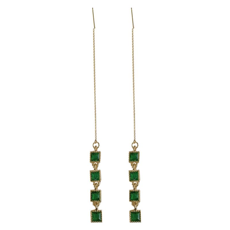 Cao Shi's Esmeralda Pequena Borla Quadrada Earline Mostrador de Rosto Personalizado Malha Fina Brincos Vermelhos Brincos Tendência da Moda_voghion.com