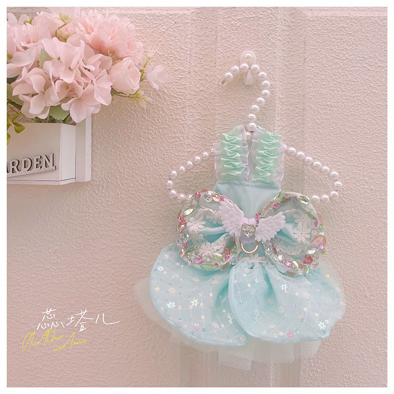 Abito estivo con paillettes per cani di piccola taglia, stile principessa maltese, stile Yorkshire, stile Bichon_voghion.com