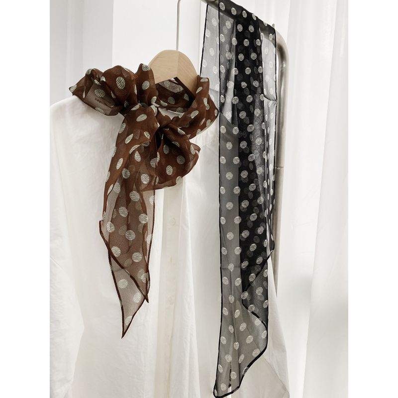 High Version French Brown Long Strip Georgette For Women Spring Summer Versatile Neck Tie Thin Elegant Accessory Silk_voghion.com